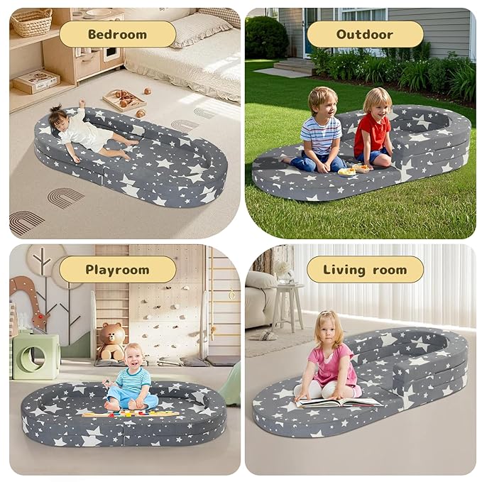 Travel Toddler Bed, 3-in-1 Portable Foldable Toddler Chair,Soft Foam Floor Bed Lounger with Washable Cover,Star