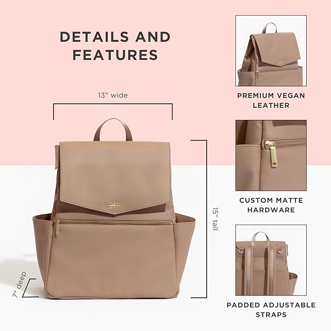 Freshly Picked Classic II Diaper Bag Backpack, Wipeable Vegan Leather With Changing Pad, Convertible (Fig V2)