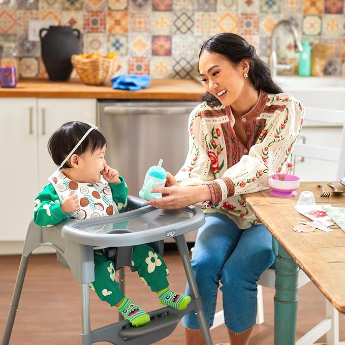 Cosco Kids Canteen High Chair Lightweight Portable Baby Feeding Chair with Adjustable Tray, Easy to Clean, Kitchen or Dining Use, Toddlers Up to 33 lbs, Mono Black