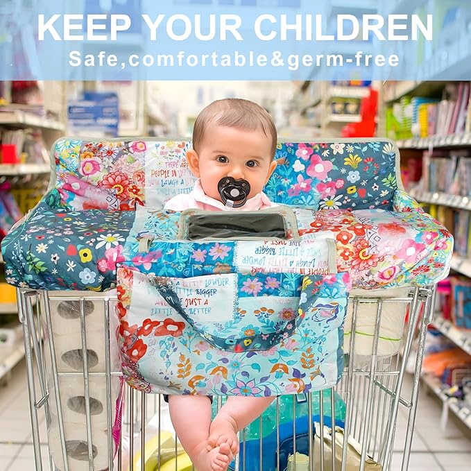 Shopping Cart Cover for Baby 2-in-1 High Chair Cover with Safety Harness Multifunctional Flowers Pattern Cart Covers for Babies Soft Padded Grocery Cart Cover for Baby Boy Girl