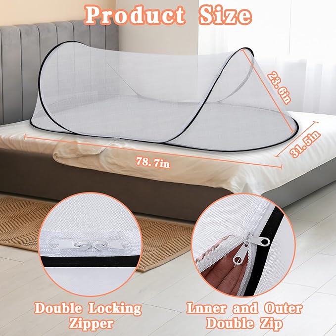 78.7 x 31.5 x 23.6 Inch Large Collapsible Portable Mosquito Net, Pop Up Mosquito Tent, Suitable for Adult Baby Camping, Bedroom Mosquito Net for Bed