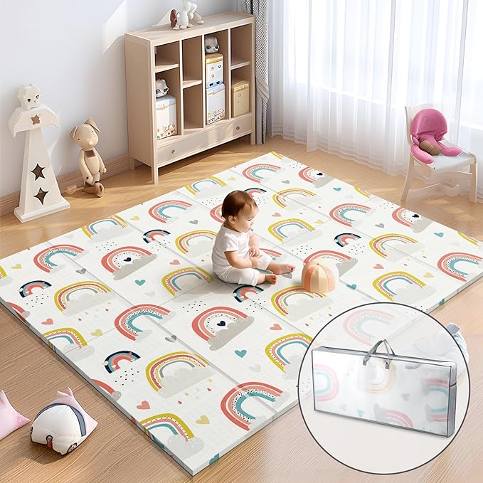 79x71 Extra Large Baby Play Mat for Floor, Foldable Foam Playmat for Babies 0-12 Months & Kids, Non-Toxic Waterproof Baby Mat for Floor, Thick Playpen Mat for Tummy Time Crawling