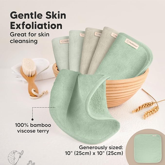6-Pack Soft Baby Washcloths, Viscose from Bamboo - Kids, Newborn Bath Towels, Infant Shower, Toddler Reusable Face Towel, Gentle on Skin, Face Wash Cloths for Babies, 10x10 (Hills)
