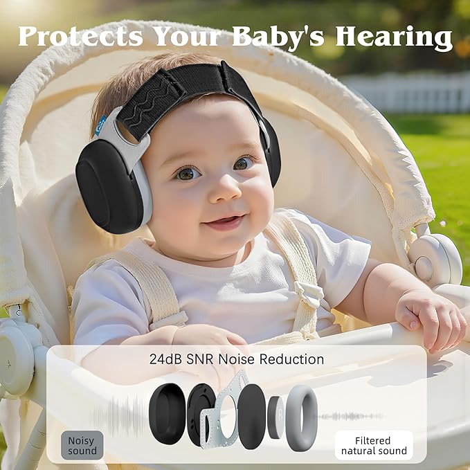 Bella's Friends Baby Ear Protection for Infants & Toddlers(3–48 Months) - Lightweight 24dB Noise Cancelling Headphones - Safe fit & Comfort Earmuffs - Improve Sleep - Baby Travel Essential, Black