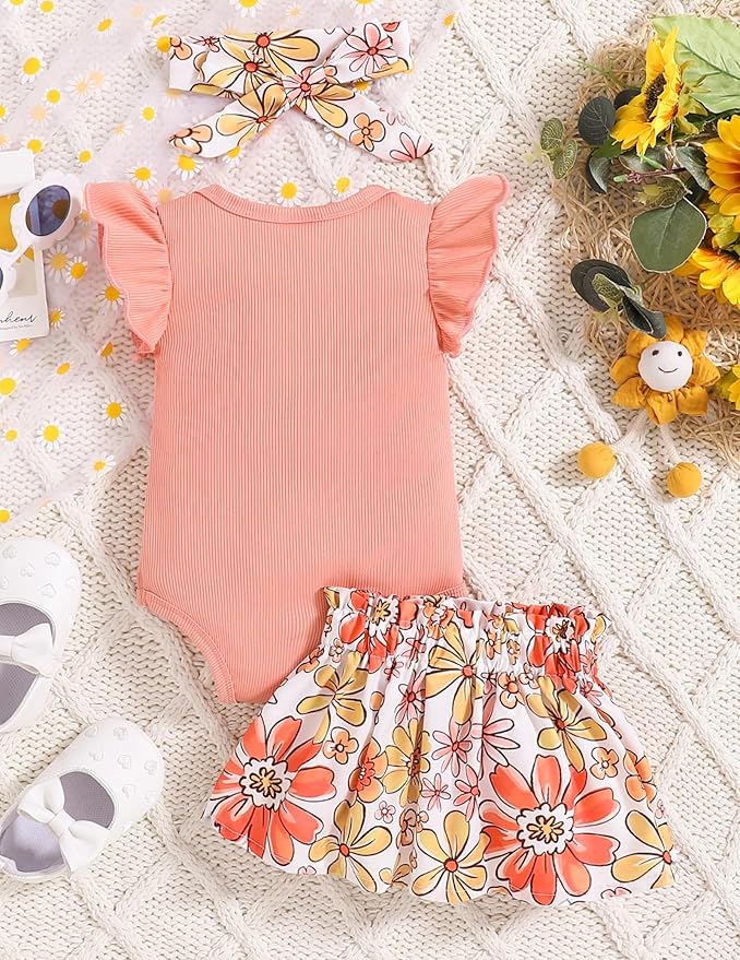 Newborn Infant Clothes Baby Girl Dress Summer Toddler Outfit Cute Girl Romper Skirt Set+Headband