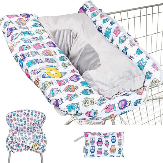 Suessie Shopping Cart Cover and High Chair Cover with Bolster Support Pillow (Owls with Cushion)