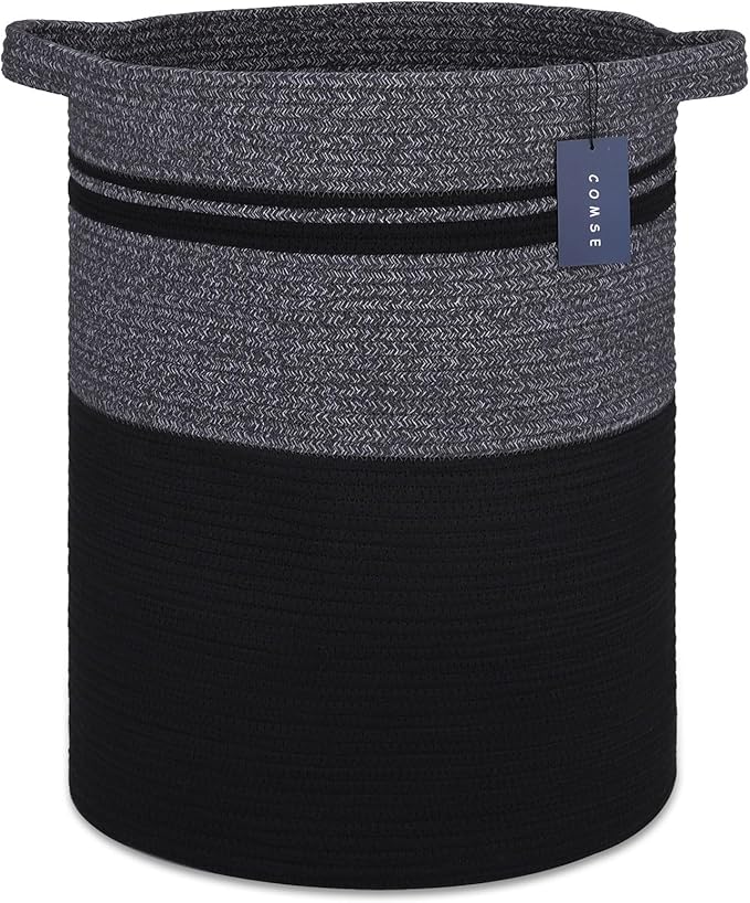 COMSE Extra Large Blanket Basket, Tall Laundry Basket, Nursery Hamper, 15.7”x 21.7”, Cotton Rope Woven Laundry Hamper for Storage Toys Clothes Towels, Black