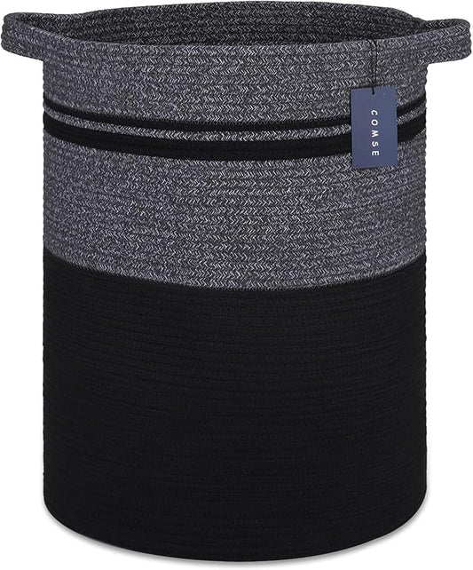 COMSE Extra Large Blanket Basket, Tall Laundry Basket, Nursery Hamper, 15.7”x 21.7”, Cotton Rope Woven Laundry Hamper for Storage Toys Clothes Towels, Black