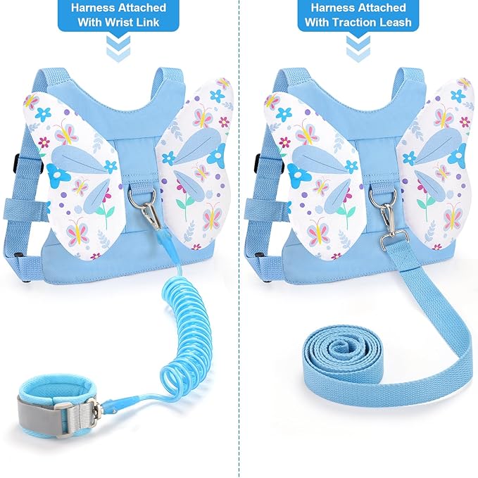 Accmor 3 in 1 Toddler Harness Safety Leashes + Anti Lost Wrist Link, Kids Harness Children Leash for Girls, Child Safety Leash Cute Baby Safety Harness Belt Strap Hold Kids Close While Walking (Blue)