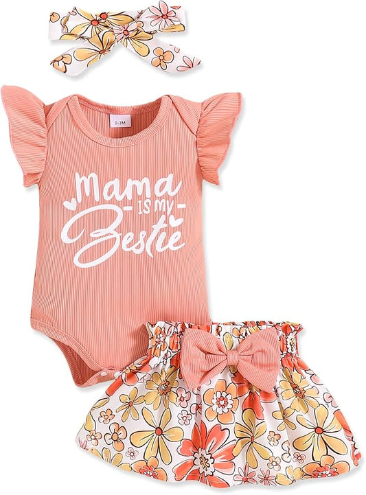 Newborn Infant Clothes Baby Girl Dress Summer Toddler Outfit Cute Girl Romper Skirt Set+Headband