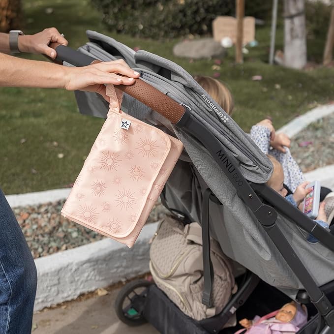 Tiny Twinkle Portable Diaper Changing Pad – Foldable, Waterproof & Compact Travel Changing Mat with Storage | Smart Wipes Pocket for On-The-Go Parents(Shine)