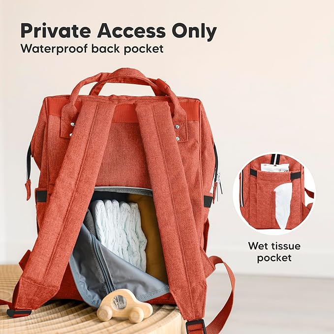KeaBabies Baby Diaper Bag Backpack - Large Baby Bag for Boys, Girls, Waterproof Multi Function Travel Diaper Backpack with Changing Pad, Durable Travel Essentials for Moms and Dads (Rustic Red)