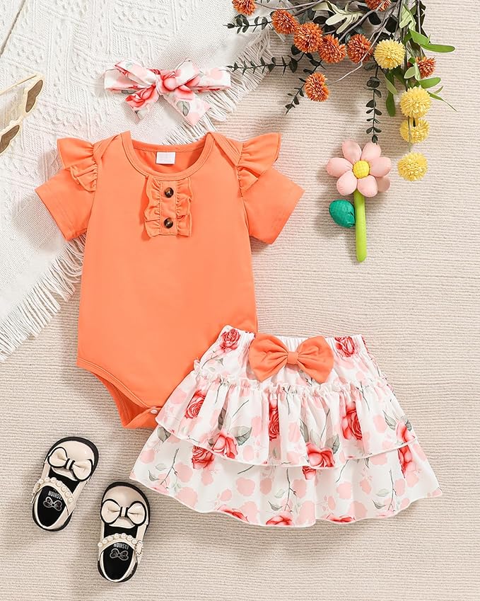 Newborn Infant Clothes Baby Girl Dress Summer Toddler Outfit Cute Girl Romper Skirt Set+Headband