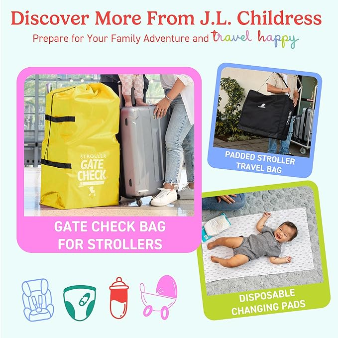 J.L. Childress Gate Check Travel Bag for Car Seats - Car Seat Travel Bag for Airplane, Includes AIRTAG Holder, Fits All Baby Car Infant Carriers & Child Booster Seats - Neon Yellow