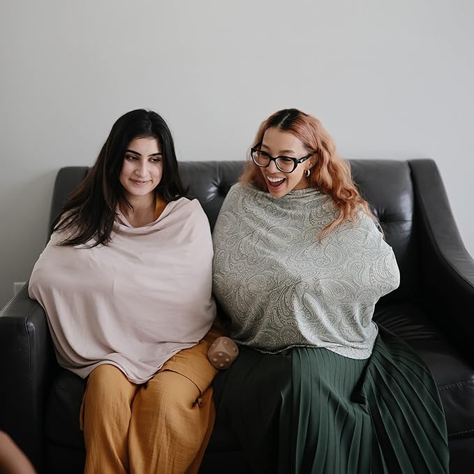 mushie Baby Car Seat Canopy Cover | Breathable & Stretchy Multi Use Cover for Breastfeeding, Nursing, High Chair, Shopping Cart, Strollers (Dried Thyme)