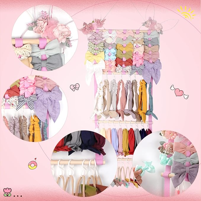 POVETIRE Headband Holder Hair Bows Organizer for Girls, Baby Headbands Hair Accessories Organizer Storage Wall Hanging Decor for Toddler Girls Room