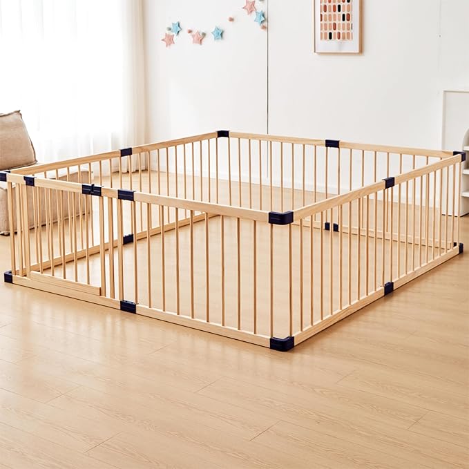 Playpen for Babies and Toddlers,Baby Playpen Fence Yard Wood,Wooden Baby Playpen for Babies and Toddlers,Wooden Baby Play Fence Yard Play Area (140X200)
