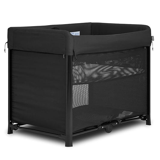 Evolur Zane Portable Playard – Foldable, Removable Mattress, Easy to Use Baby Bassinet for Travel & Home, Black