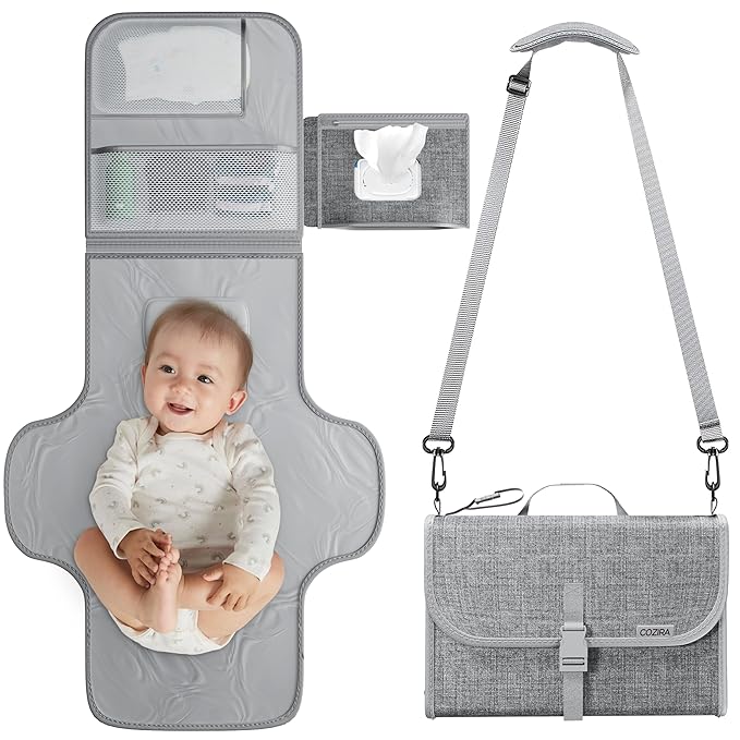 Waterproof Baby Portable Diaper Changing Pad Travel Station Kit, Portable Changing Pad for Infants with Wipes Pocket, Easy-Clean, Compact Changing Mat for Diaper Bag, Gift for Baby Shower