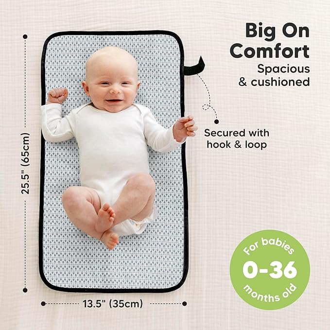 KeaBabies Portable Diaper Changing Pad, Easy Wipe Clean - Foldable Waterproof Baby Changing Mat for Diaper Bag, Compact, Lightweight, 25x13 Newborn, Infant, Baby Changer Travel Essential (Dino Ridge)