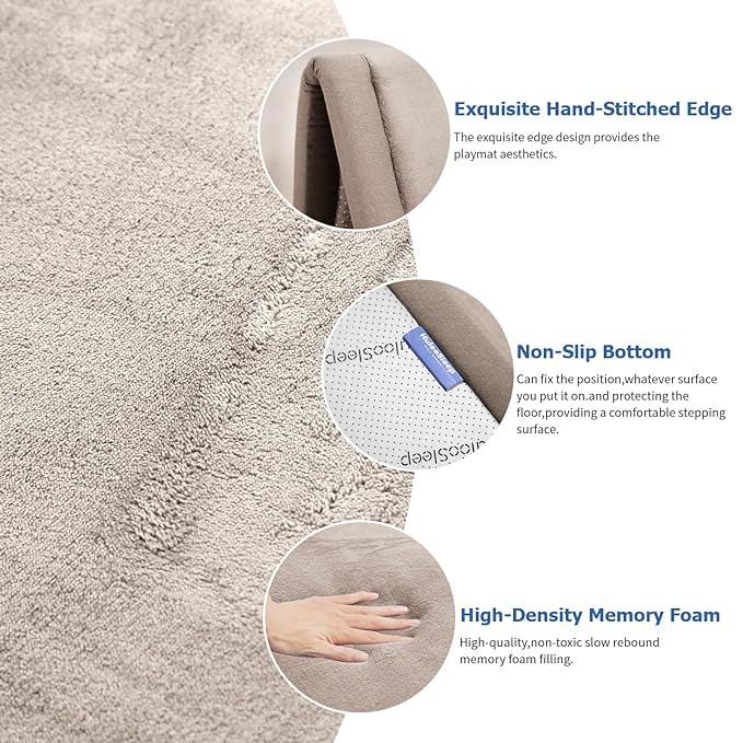 Baby Play Mat for Floor,1.3" Thick Memory Foam Tummy Time Mat for Toddlers,Infants,Kids,Water-Repellent Soft Nursery Rug,Extra Large Non Slip for Crawling&Yoga,Tatami Style for Living Room(Beige)