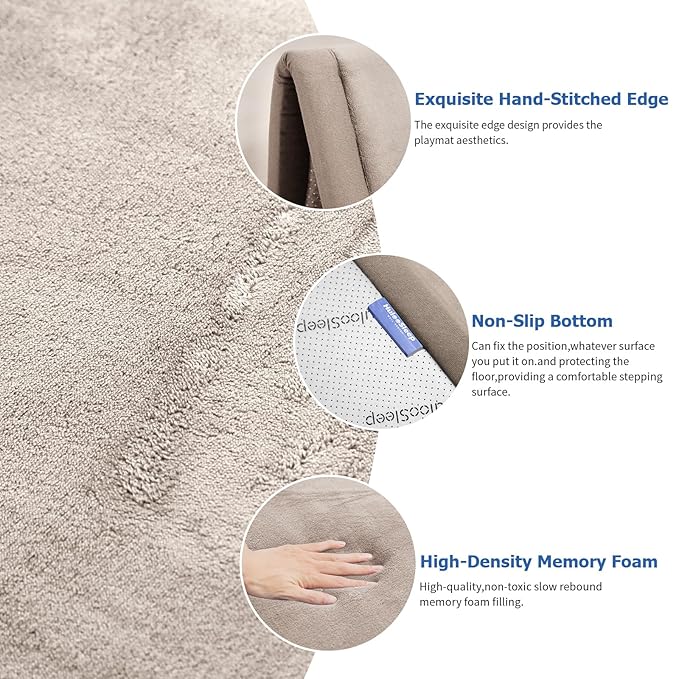 Baby Play Mat for Floor,1.3" Thick Memory Foam Tummy Time Mat,Soft Coral Velvet Nursery Rug,Extra Large Non Slip Crawling Mat for Toddlers,Infants,kids,Yoga Mat,Tatami Mat for Living Room(Beige)