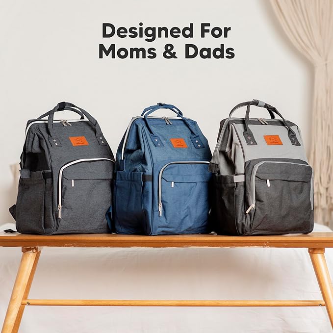KeaBabies Baby Diaper Bag Backpack - Large Baby Bag for Boys, Girls, Waterproof Multi Function Travel Diaper Backpack with Changing Pad, Durable Travel Essentials for Moms and Dads (Trendy Black)