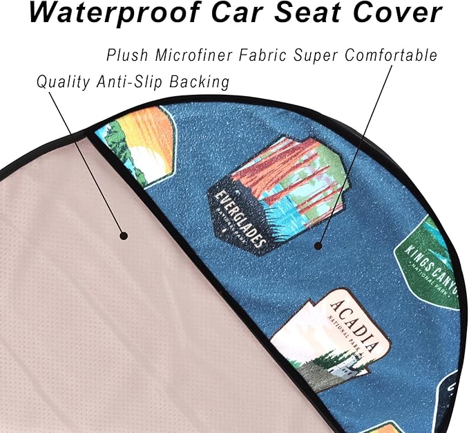 Car Seat Cover Protector Front Seats,for Gym Workout,Running,Swimming,Beach and Hiking,Waterproof Sweat Towel Bucket Seat Covers for Trucks SUV Jeep (National Parks, 1Pcs)