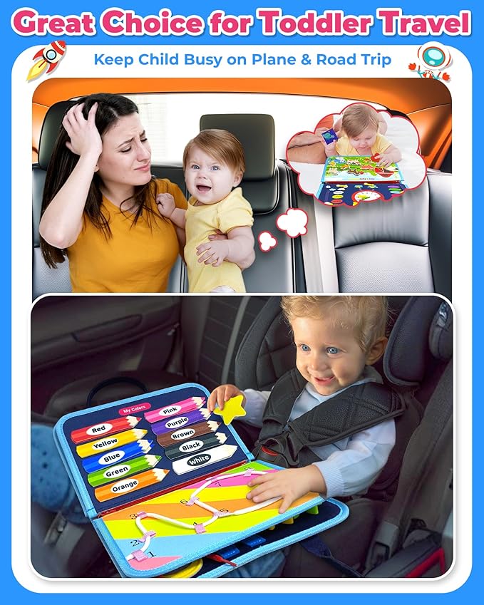 Gojmzo Busy Board Montessori Toys for Toddler Boy Birthday Gifts, Busy Book Sensory Toys for Toddlers, Learning Educational Toddler Travel Activities