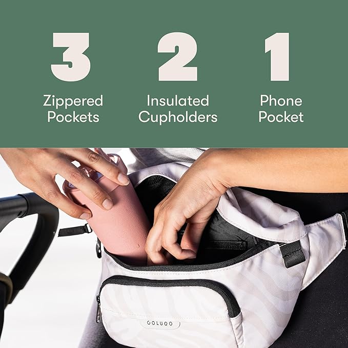 Colugo On-The-Go Stroller Organizer Insert with Zipper, Caddy with Cup Holder, Stroller Accessories for Parents specially designed to fit to your stroller with Non Slip Straps (Olive)