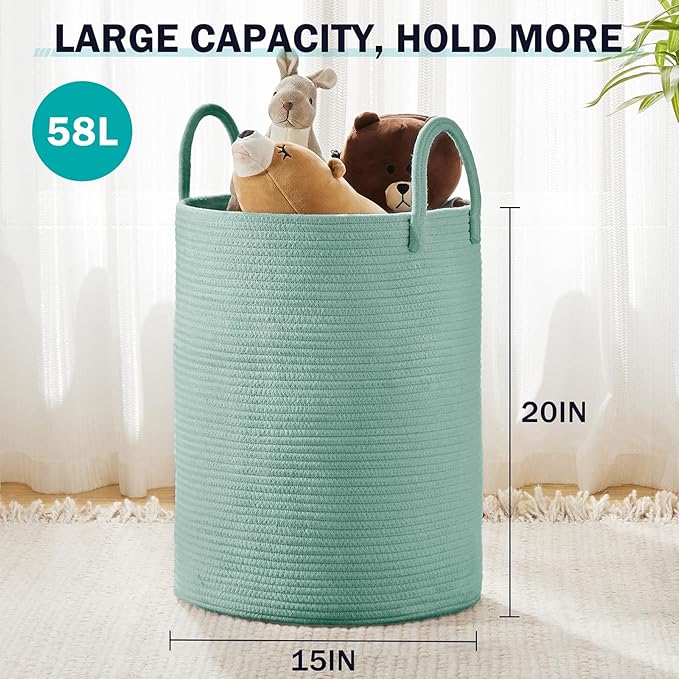 YOUDENOVA Laundry Hamper Basket, Woven 58L Tall Laundry Basket for Blanket Organizer- Nursery Hamper for Bedroom And Bathroom Storage