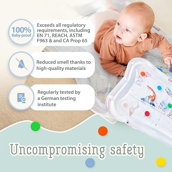 Premium Water Play Mat XXL – Award-Winning Inflatable Tummy Time Water Mat – Sensory & Motor Development Designed by Professional Educators – Certified 100% Baby-Safe Materials