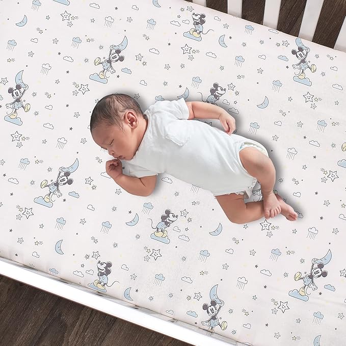 Lambs & Ivy Disney Baby Moonlight Mickey Mouse Fitted Crib Sheet - White