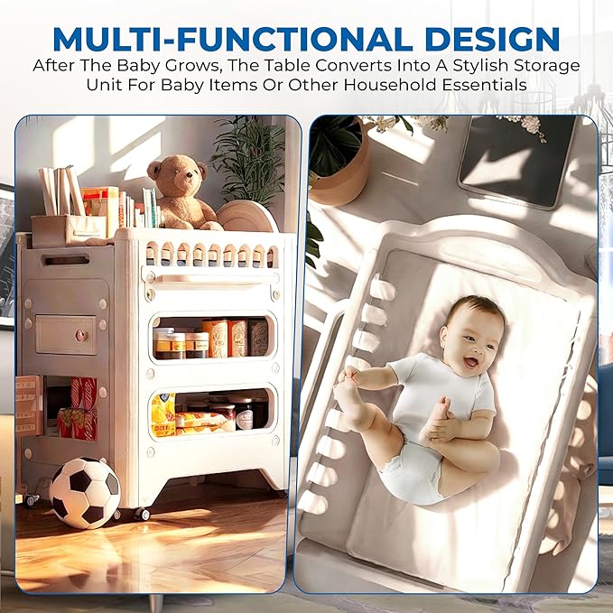 Changing Table with Storage & Adjustable Height, Baby Changing Table, Portable Changing Table, Diaper Changing Station, Baby Changing Station, Easy Assembly Baby Diapering & Bathing