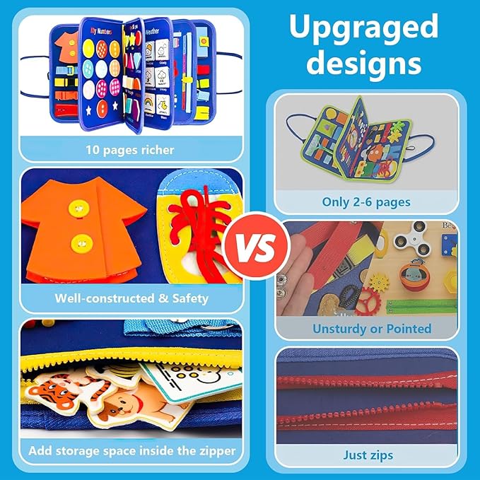 Busy Board, Montessori Toys for 1 2 3 Year Old - Toddler Toys for Ages 2-4 Boy Birthday Gift, Busy Book for toddlers 1-3, Toddler Learning Activities, Educational Learning Toy for Airplane Car Travel