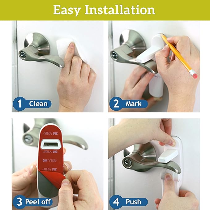 Door Lever Lock (2 Pack) – Prevents Toddlers from Opening Doors – Easy One-Hand Operation for Adults – Durable ABS with 3M Adhesive Backing – No Tools Needed for Install