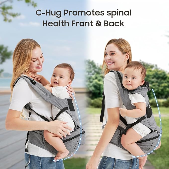 Sageky- 2-in-1 Baby Carrier Hip Seat - Front Back Hip Carry - Ergonomic M Seat Posture - Breathable Mesh - Newborn to Toddler 5-45 lbs