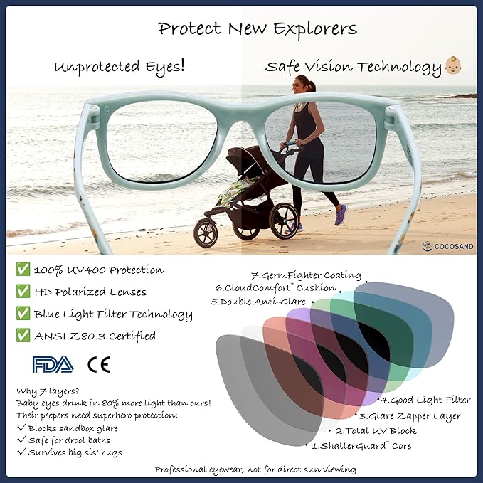 COCOSAND Flexible Polarized Baby Sunglasses with Strap UV Protection for Toddler Infant Girl Boy Age 0-24 Months