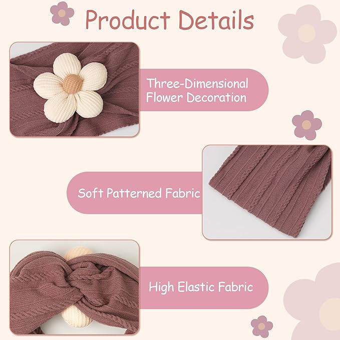 CÉLLOT Baby Flower Headbands Baby Girls Nylon Headbands Baby Essentials Stretchy Hairbands Handmade Hair Accessories for Newborn Infant Toddlers Kids (Pink,Cameo,Salmon)