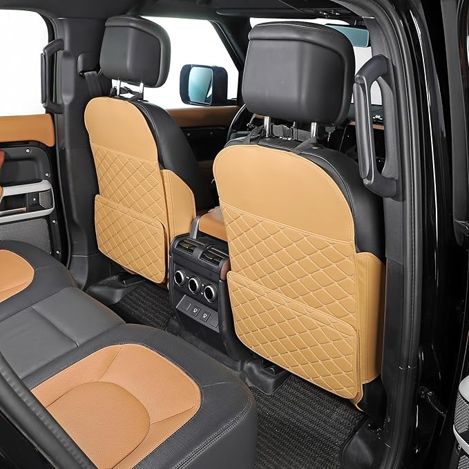 Seat Back Protector + Large Capacity Pocket Storage Organizer,Preventing the Impact of Children Stepping on the Seat Backrest (Brown)