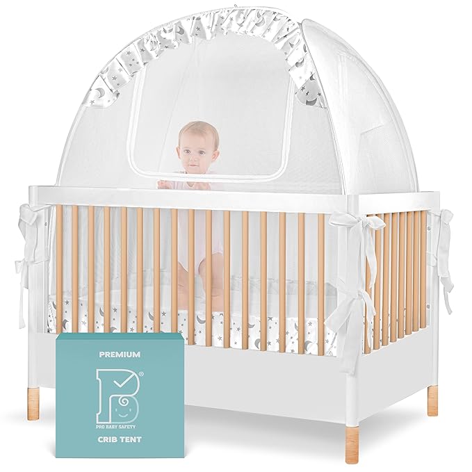 Premium Pop Up Crib Tent, Crib Cover to Keep Baby from Climbing Out, Prevent Falls and Mosquito Bites, Safety Net Canopy - Sturdy & Stylish Infant Topper, Mosquito Net