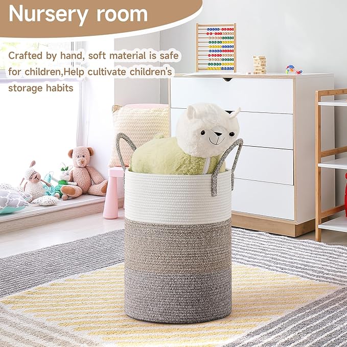 CLHMILY&Z 60L Laundry Basket Round Storage Rope Basket - 15x20.5 Inches - Laundry Hamper in Bedreoom and Mutil Storage Bin for Blankets, Toys, and Nursery Essentials
