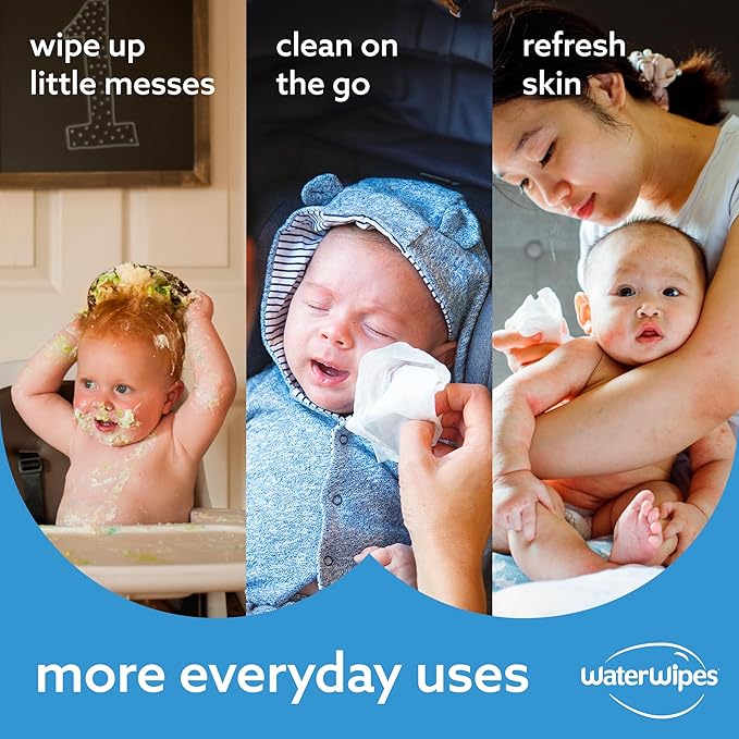 WaterWipes Sensitive+ Newborn & Baby Wipes, 3-In-1 Cleans, Cares, Protects, 99.9% Water, Unscented & Hypoallergenic, 180 Count (3 Packs)