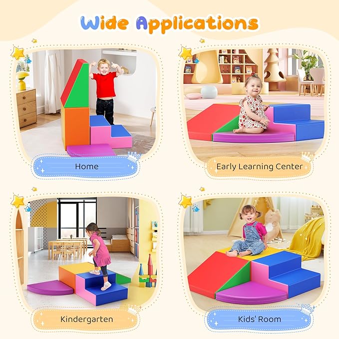 Lischwert Foam Climbing Blocks for Toddlers 1-3, 4pcs Soft Play Set with Crawling Exploration Toys, Indoor Outdoor Infant Safe Blocks for Baby Gym Toddler Playground - Colorful