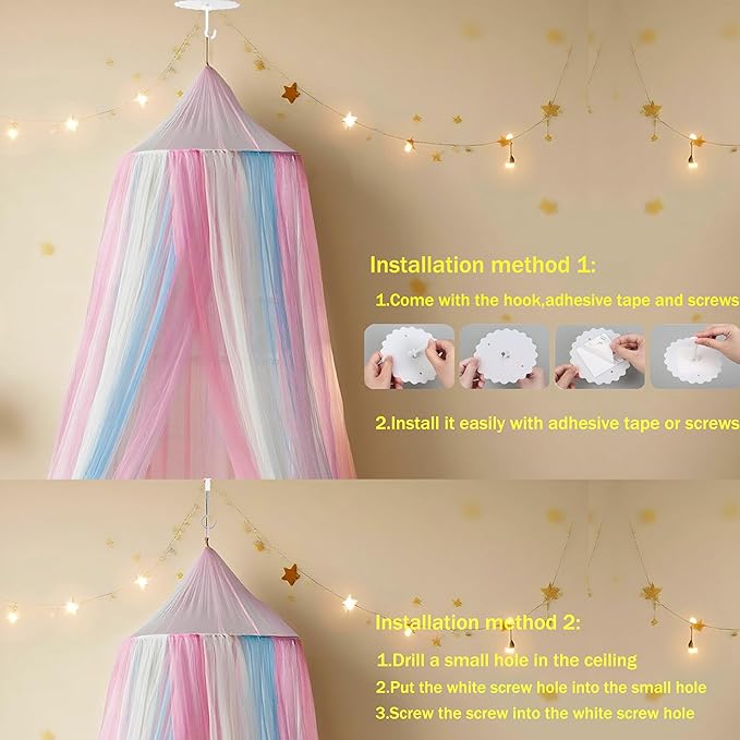 Rainbow Bed Canopy for Girls,X-Large Princess Canopy Hanging Netting Bedroom Decor for Girls Mosquito Net for Baby Crib, Twin to King Size Bed