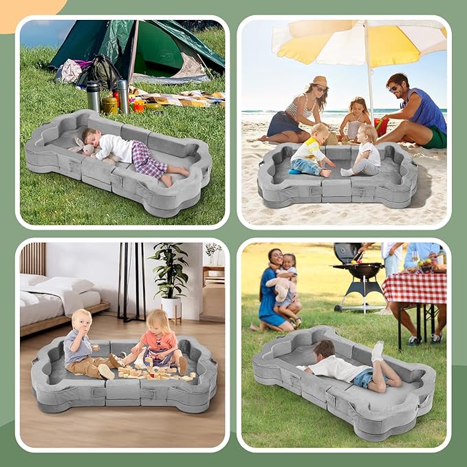 Foldable Portable Toddler Travel Bed,Toddler Floor Bed with Washable Cover for Kids,Soft and Safe (Grey)