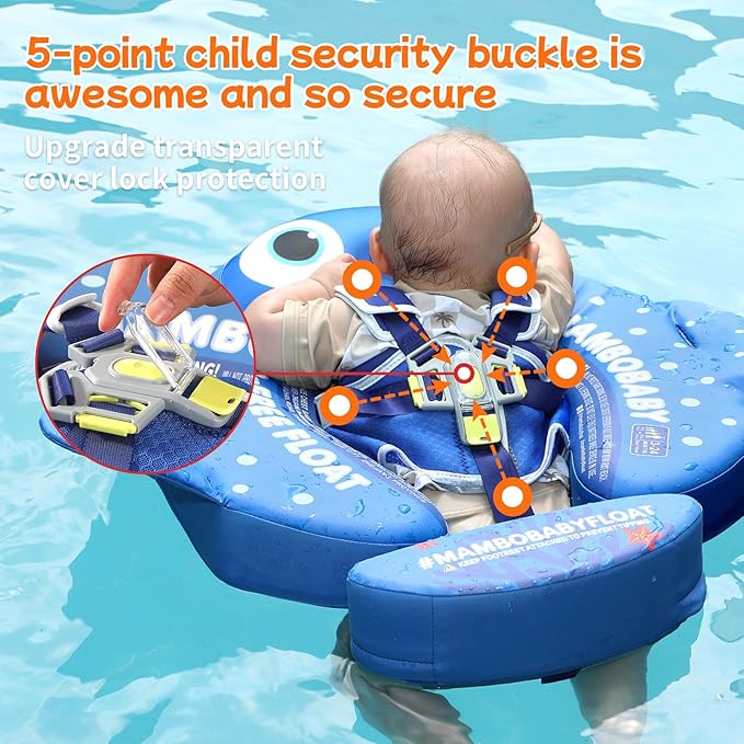 Mambobaby Float with Canopy and Tail New Upgraded Non-Inflatable Baby Pool Float Mambo Float Swim Trainer Solid Infant Swim Float Adjustable Pearl Foam Baby Swim Ring