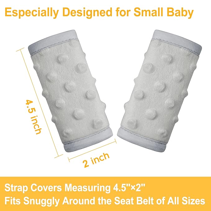 Pro Goleem Car Seat Strap Covers for Babies Unisex Soft Car Seat Strap Shoulder Pads for All Car Seats, Stroller, Pushcar, Small Size Designed for Newborn Gray