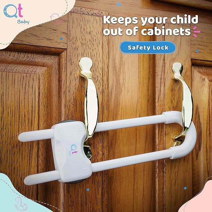 Baby Proofing Cabinet Locks | Adjustable U Shaped Baby Safety Latches for Drawers, Fridge, Closet |Modern Baby Proofing Cabinet Lock with Extra Secure Lock Buttons (Pack of 8, White)