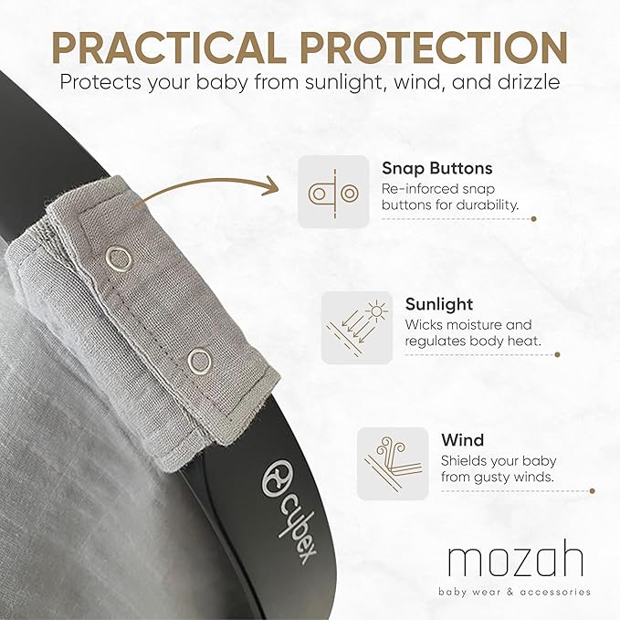 MOZAH Baby Car Seat Cover - Belgian Grey - 100% Organic Muslin - Soft, Breathable and Lightweight, Baby Infant Car Seat Essentials